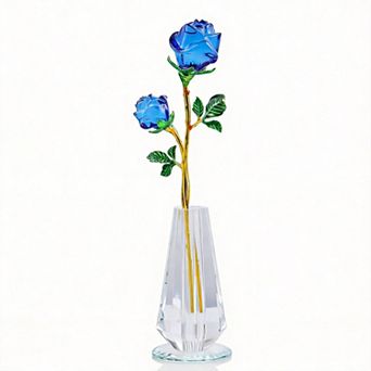 Rose Crystal Figurine Vase Bouquet Ornament Gift Home Decor