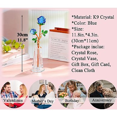 Rose Crystal Figurine Vase Bouquet Ornament Gift Home Decor