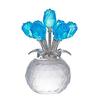 Crystal Rose Bouquet Ornament Vase Handcrafted Collectible Grade Decorative Gift