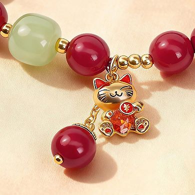 Cinnabar Lucky Cat Jade Bracelet