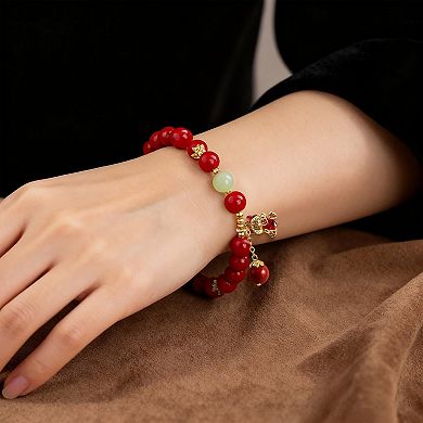 Cinnabar Lucky Cat Jade Bracelet