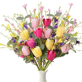 Artificial Spring Flowers Tulips Forsythia Eucalyptus Decor