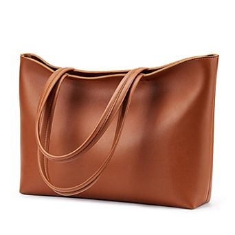 Faux Leather Tote Bag Zipper Shoulder Satchel Women Casual Handbag Work Dating College