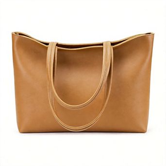Faux Leather Tote Bag Zipper Shoulder Satchel Women Casual Handbag Work Dating College