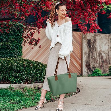 Nylon Tote Bag Dual Use Handbag and Shoulder Bag Zipper Closure Foldable