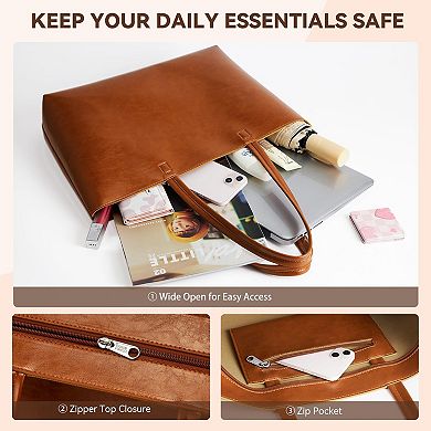 Women's Faux Leather Tote Bag Zippered Shoulder Bag