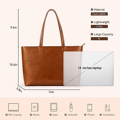 Women's Faux Leather Tote Bag Zippered Shoulder Bag