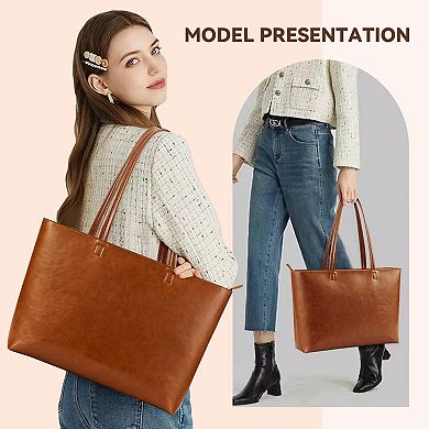 Women's Faux Leather Tote Bag Zippered Shoulder Bag