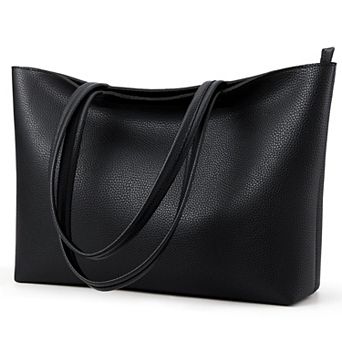Women's Faux Leather Tote Bag Zippered Shoulder Bag