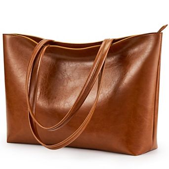 Women's Faux Leather Tote Bag Zippered Shoulder Bag