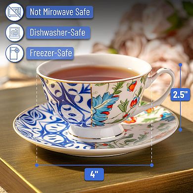 Tea Cups Saucers Floral Porcelain Set Mothers Day Gift