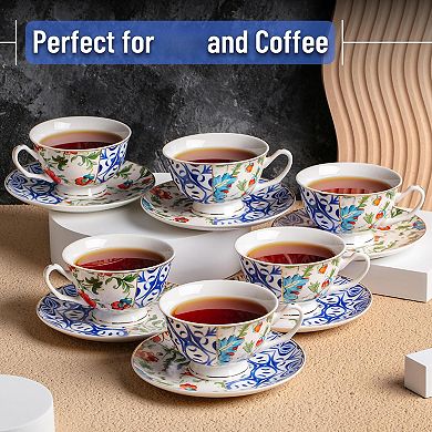 Tea Cups Saucers Floral Porcelain Set Mothers Day Gift