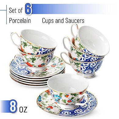 Tea Cups Saucers Floral Porcelain Set Mothers Day Gift