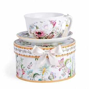 Birds Rose Garden Cup Saucer Gift Box