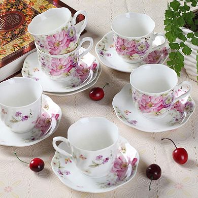 Porcelain Tea Cups Saucers Floral Gift Set