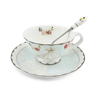 Vintage Stripe Tea Cup Saucer Spoon Set