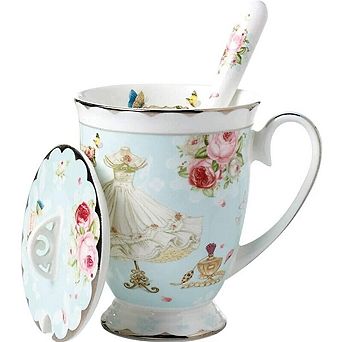 Vintage Ceramic Tea Cup Coffee Mug With Lid And Spoon Set Royal Fine Mugs