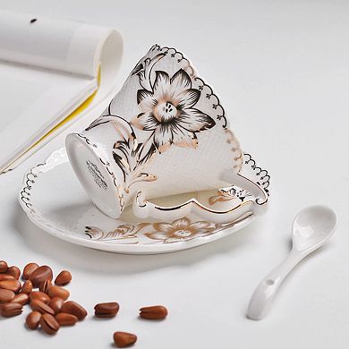 Vintage Rose Teacup Saucer Spoon Set