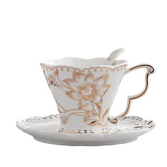 Vintage Rose Teacup Saucer Spoon Set