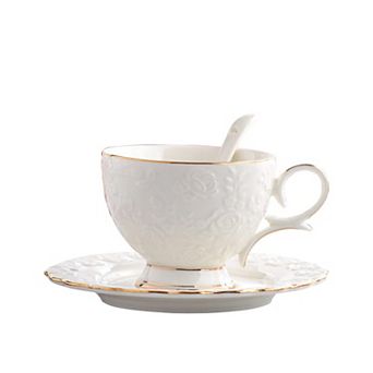 Vintage Rose Teacup Saucer Spoon Set