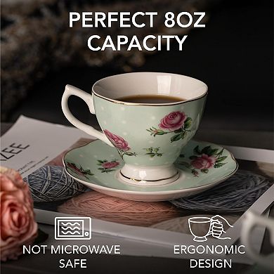 Floral Porcelain Teacups Saucers Set