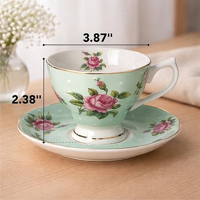 Floral Porcelain Teacups Saucers Set