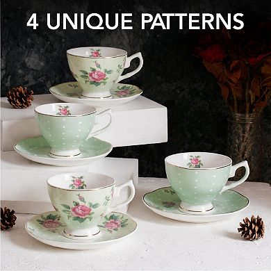 Floral Porcelain Teacups Saucers Set