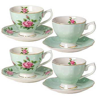 Floral Porcelain Teacups Saucers Set