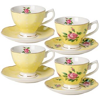 Floral Porcelain Teacups Saucers Set