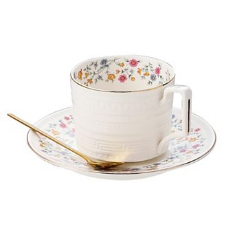 Country Roses Porcelain Tea Cup Saucer Vintage Trim