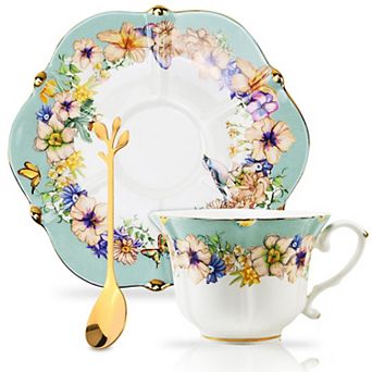 Country Roses Porcelain Tea Cup Saucer Vintage Trim