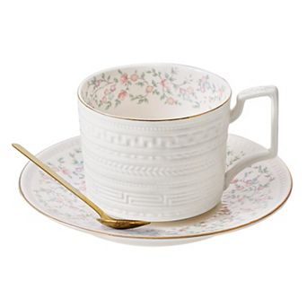 Country Roses Porcelain Tea Cup Saucer Vintage Trim