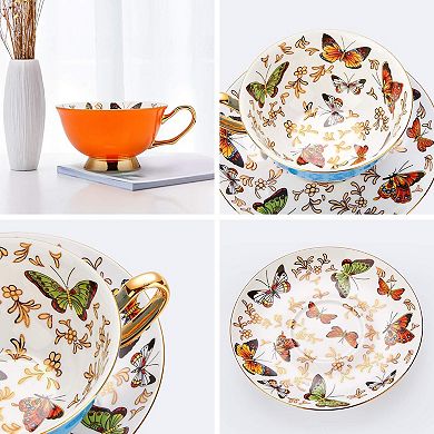 Coffee Cup Saucer Latte Cappuccino Tea Butterflies Reactive Glaze