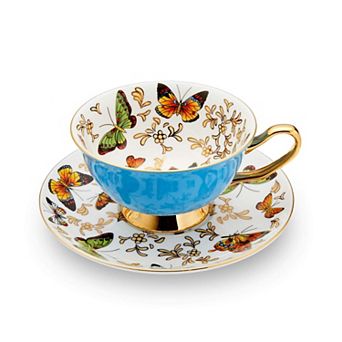 Coffee Cup Saucer Latte Cappuccino Tea Butterflies Reactive Glaze
