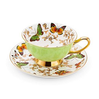 Coffee Cup Saucer Latte Cappuccino Tea Butterflies Reactive Glaze