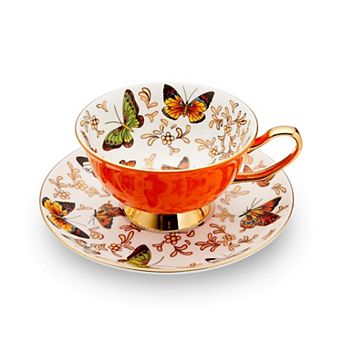 Coffee Cup Saucer Latte Cappuccino Tea Butterflies Reactive Glaze