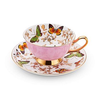 Coffee Cup Saucer Latte Cappuccino Tea Butterflies Reactive Glaze