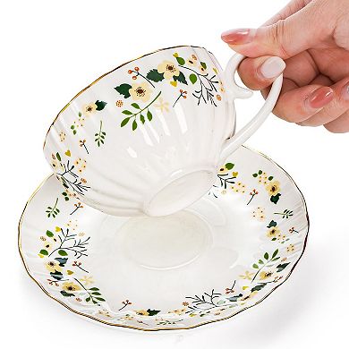 Floral Tea Cup Saucer Spoon Porcelain Gift Set
