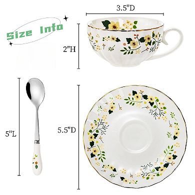 Floral Tea Cup Saucer Spoon Porcelain Gift Set