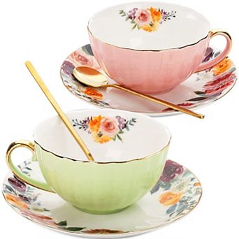 Floral Tea Cup Saucer Spoon Porcelain Gift Set
