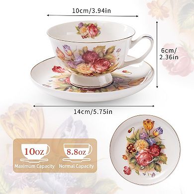 European Floral Porcelain Tea Cup Saucer Gift Set