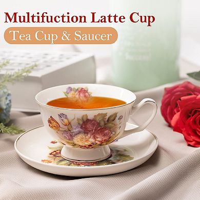 European Floral Porcelain Tea Cup Saucer Gift Set