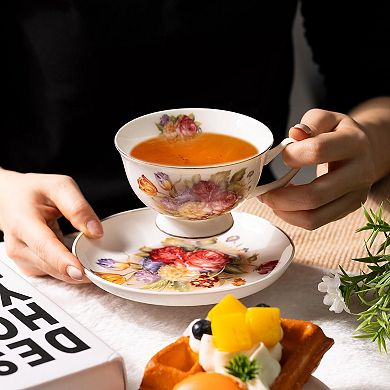 European Floral Porcelain Tea Cup Saucer Gift Set