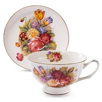European Floral Porcelain Tea Cup Saucer Gift Set