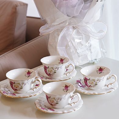 Ceramic Cup Saucer Set Blue White