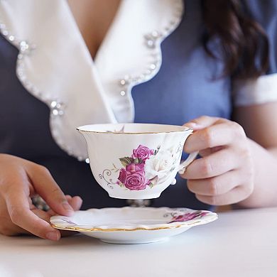 Ceramic Cup Saucer Set Blue White