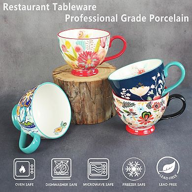 Hand-painted Floral Ceramic Teacups Set