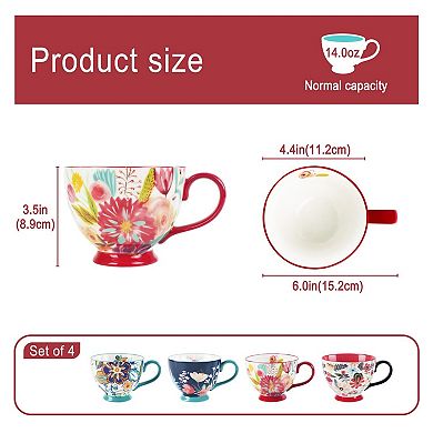 Hand-painted Floral Ceramic Teacups Set