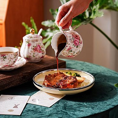 Ceramic Sugar Creamer Set Pitcher Bowl Lid Spoon