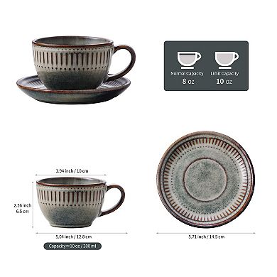 Ceramic Cup Saucer Striped Kiln Glaze